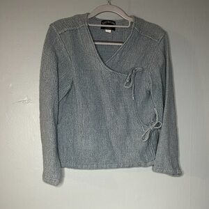 Lost Horizons‎ light blue tie front wrap sweater cardigan 100% cotton